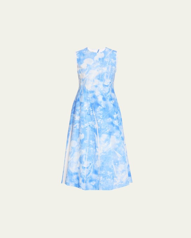 Sleeveless Pleated Floral-Print Midi Dress